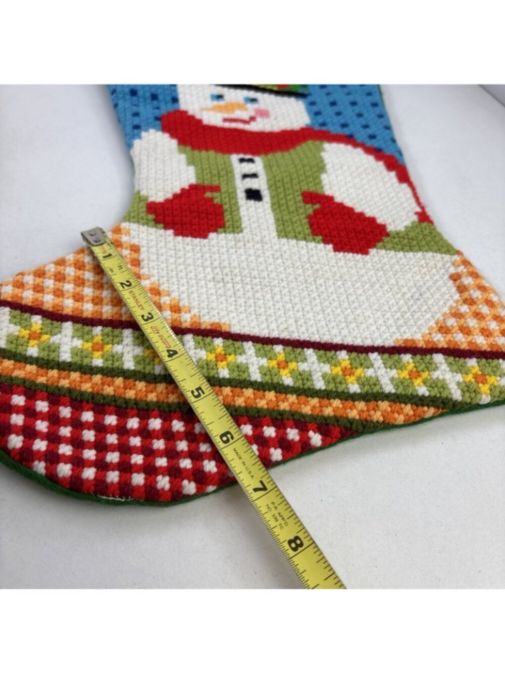 Vintage Needlepoint Christmas Snowman Stocking 19” Lined - Picture 6 of 7